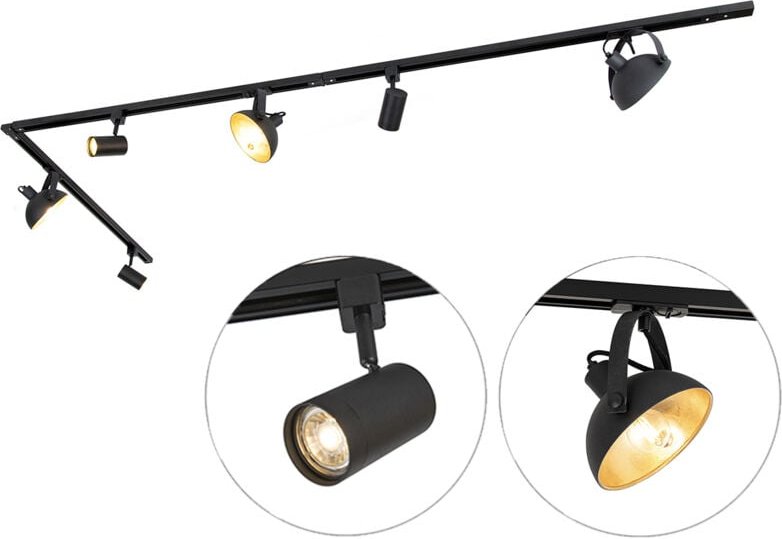 1-Phasen-Schienensystem mit 6 Strahlern schwarz verstellbar - Magnax Jeana