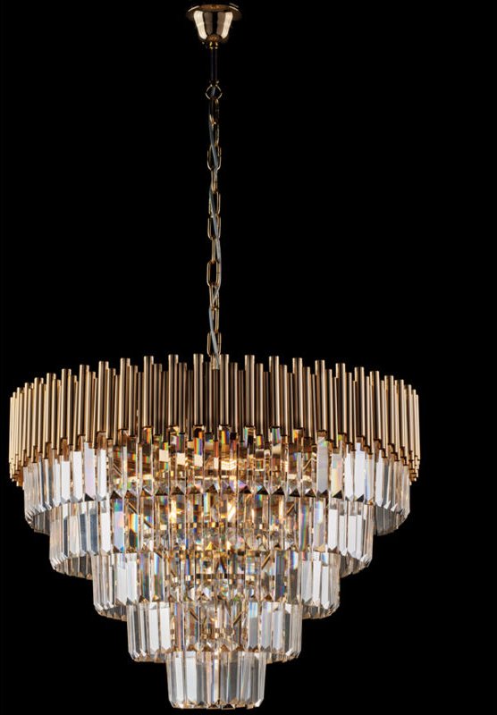 Bonetti Illumina - Ravel - Kronleuchter aus goldenem Eisen mit Strasssteinen, 9 Lichter 107 - Ø62 - BL268-9-OR