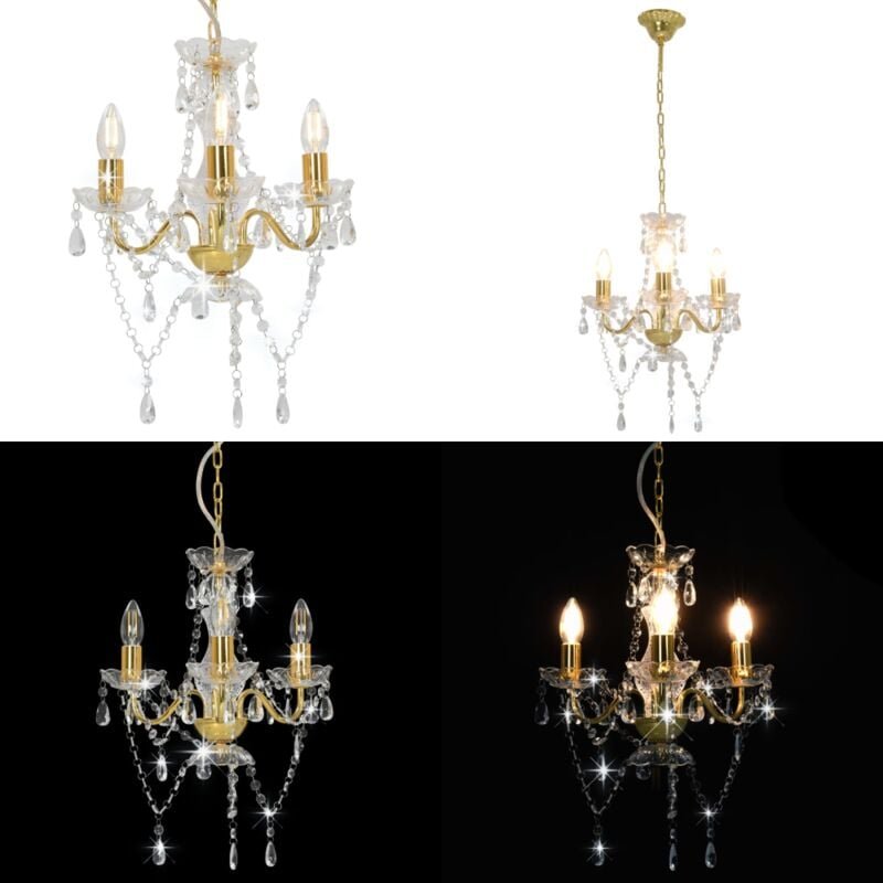 Vidaxl - Kronleuchter mit Perlen Goldfarben Rund 3×E14 - Kronleuchter - Pendelleuchte - Wohnzimmer Deko - led Lampe - Go...