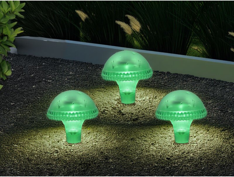 3-er Set led Solarleuchten, Grün mit Erdspieß Höhe 27,5 cm