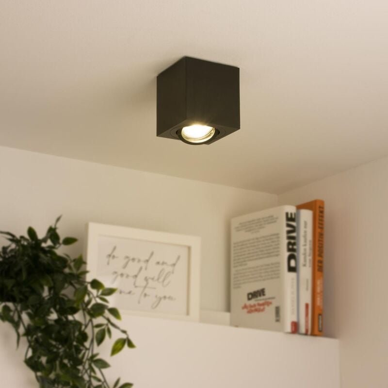 Thumbnail - Eckiger Aufbaustrahler schwenkbar Deckenbeleuchtung - Farbe: schwarz - LED Leuchtmittel: GU10 5W Warmweiß 230V dimmbar 4...