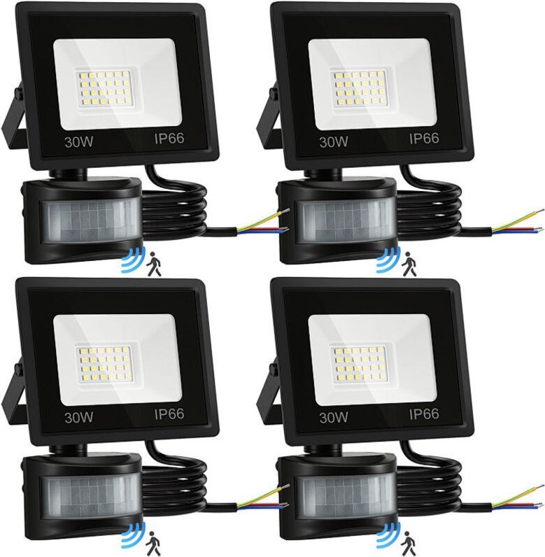 TolleTour LED Strahler mit Bewegungsmelder 4X 30W , 6000K Kaltweiß Außenbeleuchtung Scheinwerfer