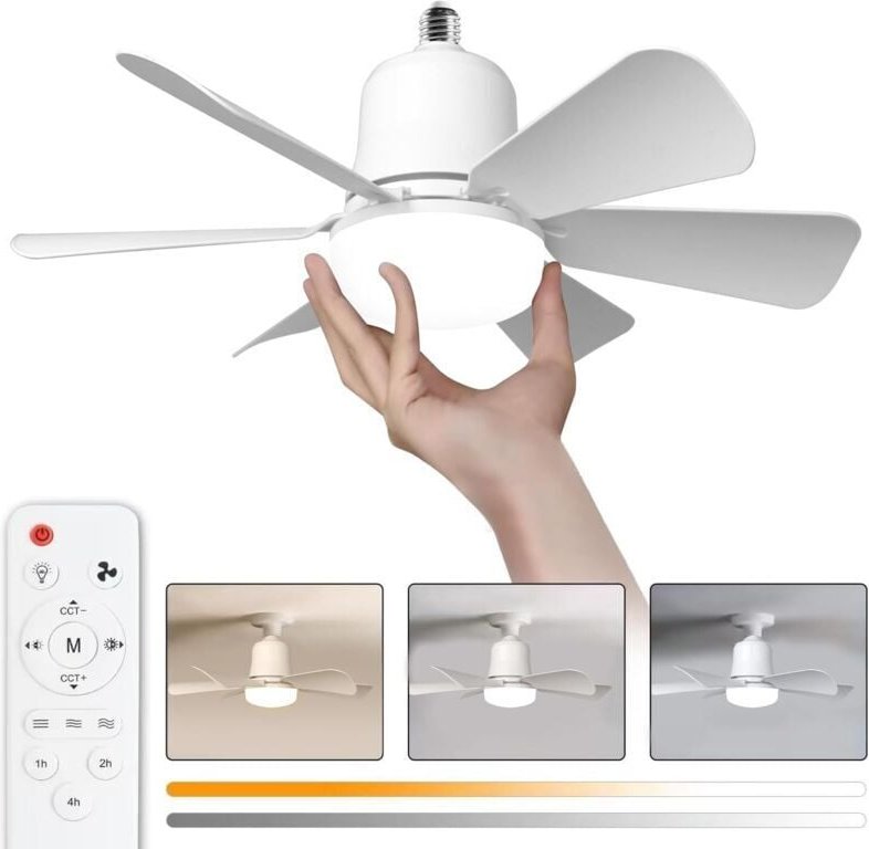 Deckenventilator mit Licht, 30-W-Deckenventilatorlampe mit E27-Fassung, dimmbarer LED-Deckenventilator für Schlafzimmer,...