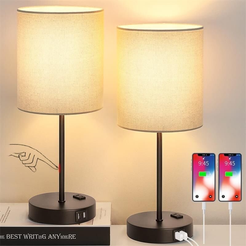 2er-Pack Schreibtischlampe mit USB-Ladeanschluss, Nachttischlampe mit AC-Steckdose, moderne minimalistische Schreibtisch...