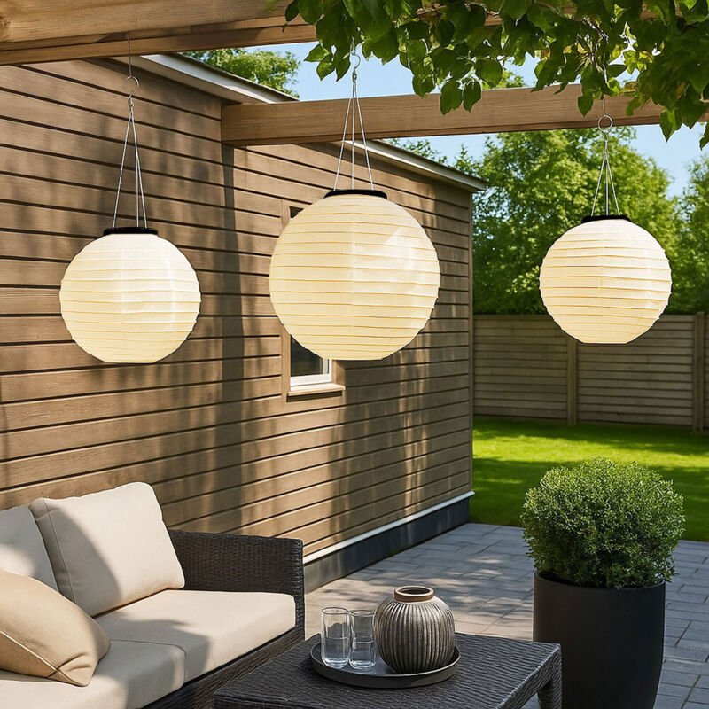 Solarlampe Lampion Außenleuchte led Hängelampe Gartenleuchte sandfarben Außenlampe Pendelleuchte, Edelstahl Kunststoff, ...