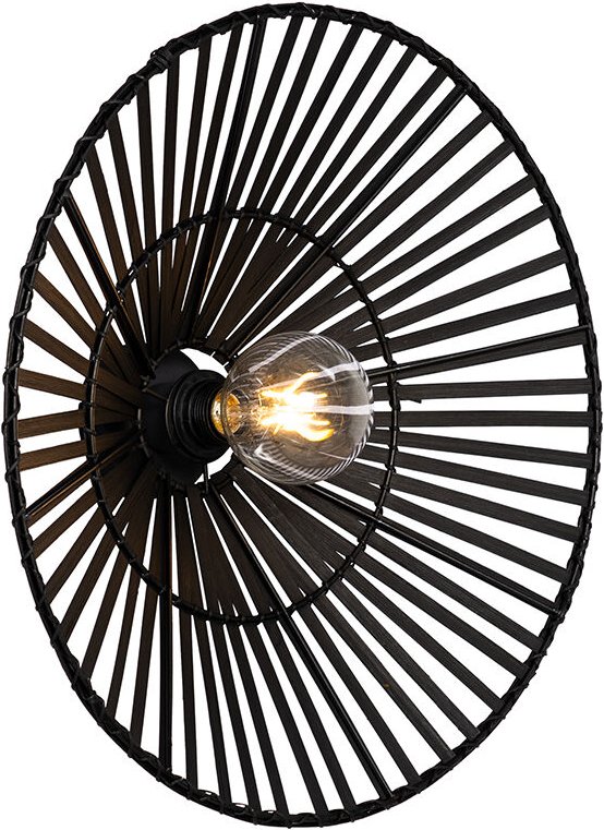 Orientalische Wandleuchte Schwarz Bambus Rund - Pua