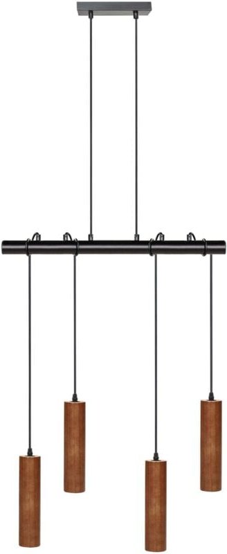Hängelampe Dunkles Holz / Schwarz aus Eichenholz 4-Flammig Modernes Design Pendelleuchte für Esszimmer Esstisch Wohnzimm...