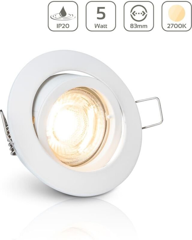 Einbauspot IP20 rund schwenkbar Bajonettverschluss - Farbe: Weiß - LED Leuchtmittel: GU10 5W warmweiß