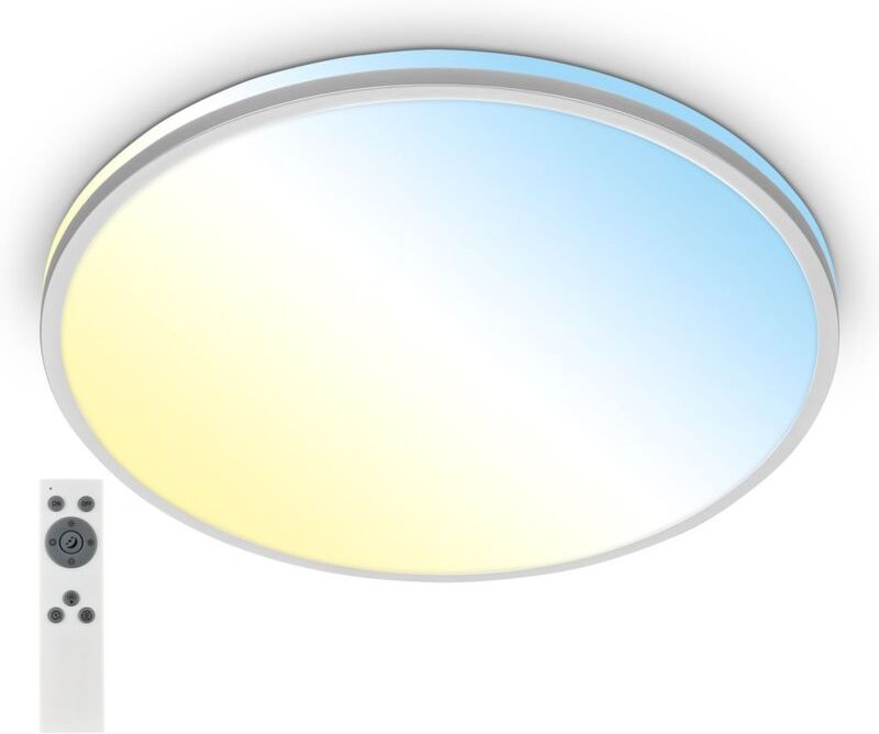 Pulup led Deckenlampe, Dimmbar, Fernbedienung, cct Farbtemperatursteuerung, Timer, Chrom Matt, Ø49 x 9,5 cm - Briloner