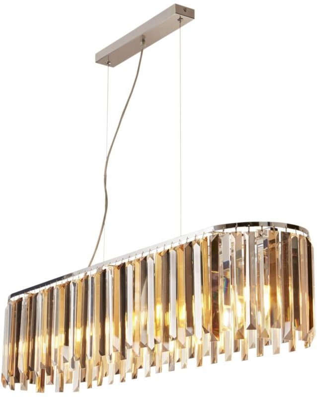 Thumbnail - Licht-erlebnisse - Hängeleuchte Metall Rauchglas h: max. 150 cm Chrom Rauchgrau Bernstein E14 länglich Art Déco