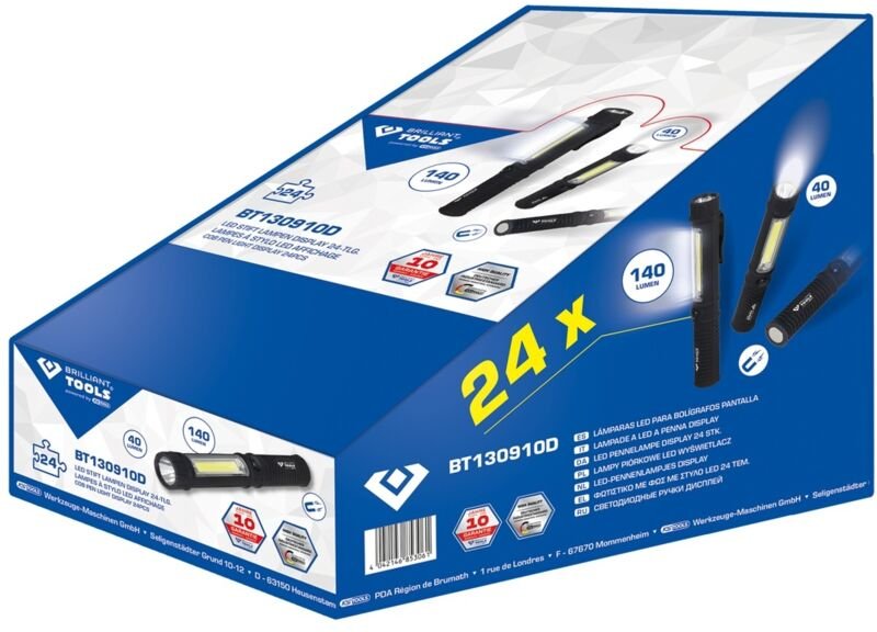 Brilliant Tools - 2 in 1 COB-Taschenlampen-Display, 24-tlg.