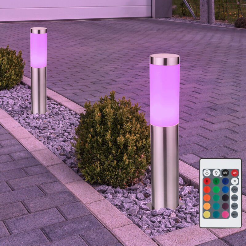 Etc-shop - 2er Set Edelstahl Außen Steh Lampen rgb led Garten Farbwechsel Stand Leuchten Dimmer