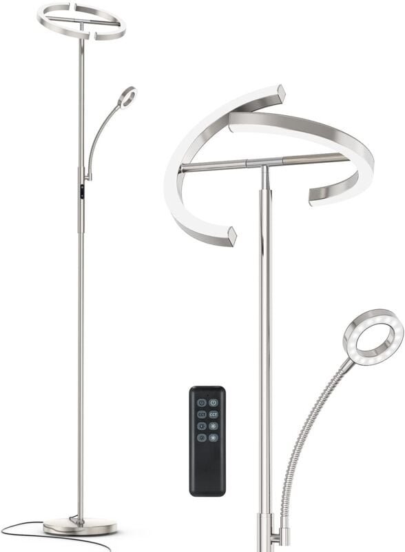 Stehlampe LED Dimmbar Nickel Stehleuchte mit fernbedienung 20W mit flexibler 7W Leselampe mit 4 Farbtemperatur für Wohnz...