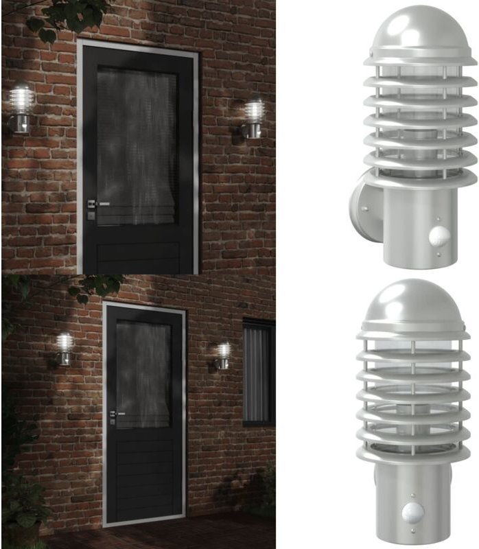 Außenwandleuchte mit Bewegungsmelder Silbern Edelstahl - Outdoor-Beleuchtung - Wandleuchte - Edelstahl - Bewegungsmelder...