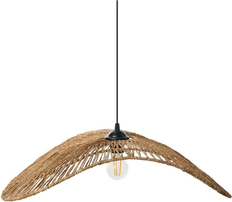 Thumbnail - Pendelleuchte aus natürlicher Jute im Boho-Stil mit offener Glühbirne handgefertigt für Wohnzimmer und Esszimmer asymmet...