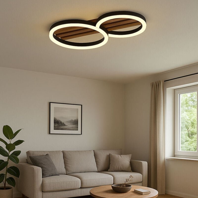 Globo Lighting - led Deckenleuchte Ringe schwarz Designleuchte Holzlamellen Wohnzimmerlampe, 18W 850Lm warmweiß, LxBxH 4...