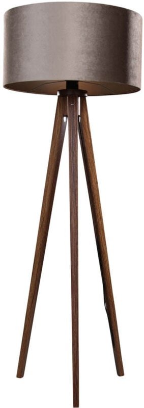 Stehleuchte Tripod aus Walnussholz mit taupefarbenem Samt-Schirm 50cm - Tripod Classic