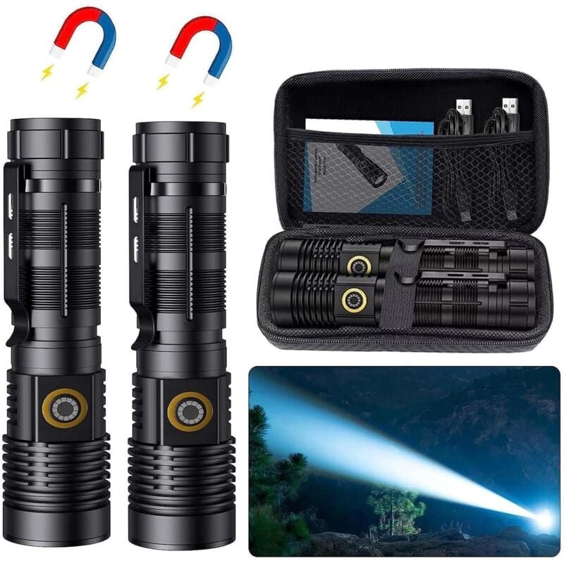 Thumbnail - Tigrezy - Wiederaufladbare taktische Taschenlampen mit hoher Lumenzahl – magnetische Taschenlampe, usb, zoombar, 5 Modi,...