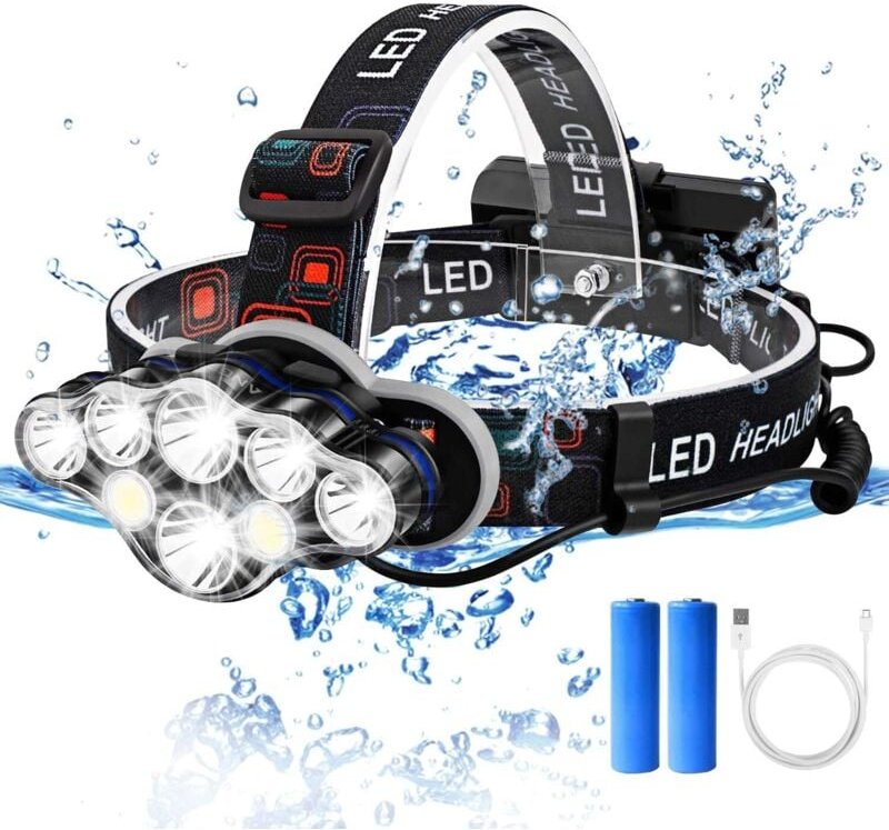 Thumbnail - Stirnlampe, per USB wiederaufladbare Stirnlampe, leistungsstarke 8 LED-Stirnlampen, einstellbare 8 Beleuchtungsmodi, was...