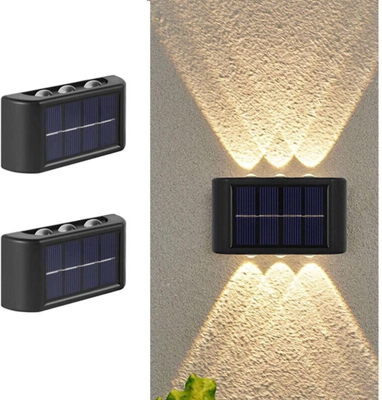 Set mit 2 verstellbaren Solar-Wandleuchten für den Außenbereich, nach oben und unten gerichtete Solar-Wandleuchten, IP65...