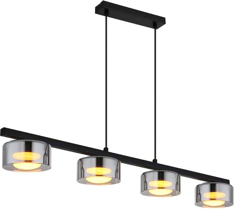 Hängeleuchte Esstischlampe Pendelleuchte led Rauchglas schwarz 4-Flammig l 90 cm
