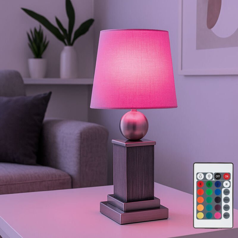 Tisch Lampe Wohn Schlaf Zimmer dimmbar Textil fernbedienung Leuchte im Set inkl. rgb led Leuchtmittel
