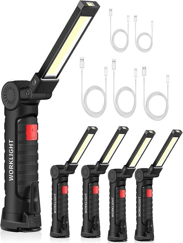 Baustellenlampe 5-teiliges COB-Arbeitslicht, wiederaufladbares LED-Arbeitslicht, COB-Werkstattlampe, Taschenlampe, Arbei...
