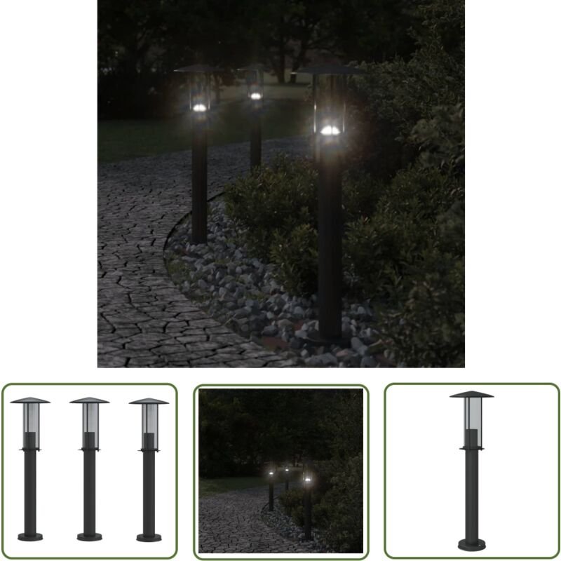 Wegeleuchten 3 Stk. Schwarz 60 cm Edelstahl - Outdoor Beleuchtung - Gartenlampe - led Stehlampe - Gartenlicht - Edelstah...