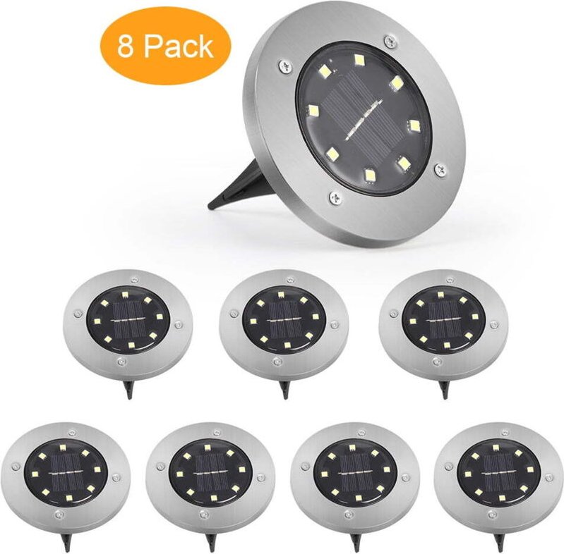 Solarstraßenleuchte, 8 LED-Solargartenleuchten, Solarscheiben-Außenbeleuchtung, wasserdichte Innenbeleuchtung