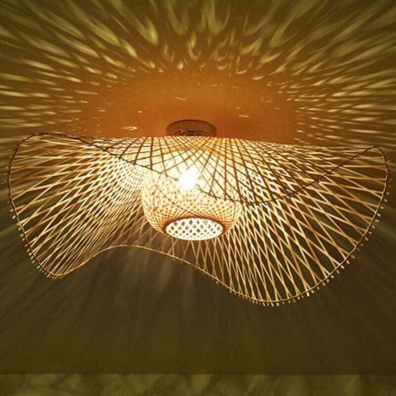 Handgeflochtene Bambus-Deckenleuchte – Helle Holzbeleuchtung für ein Retro- und natürliches Ambiente – Deckenleuchte aus...
