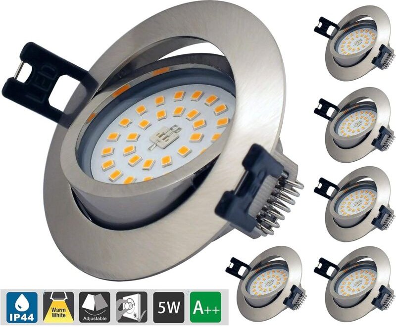Ultradünne, dimmbare LED-Einbaustrahler, Schutzart IP44, 6 x 5 W, 230 V Wechselstrom, warmweiß (3000 K), 400 lm, geeigne...