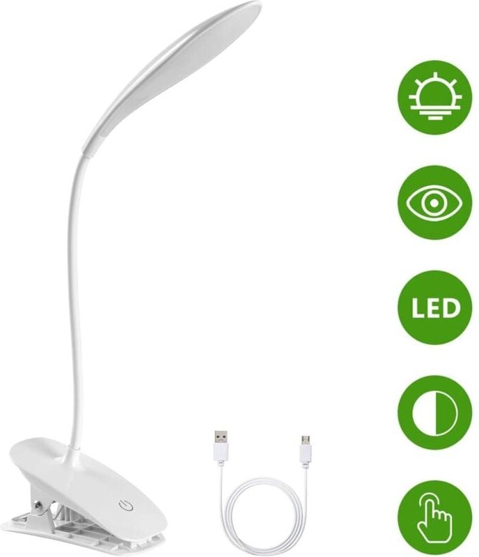 LED-Schreibtischlampe, USB-wiederaufladbare Klemm-Leselampe, 3 einstellbare Farbtemperaturen und Helligkeit für Bett, Ki...