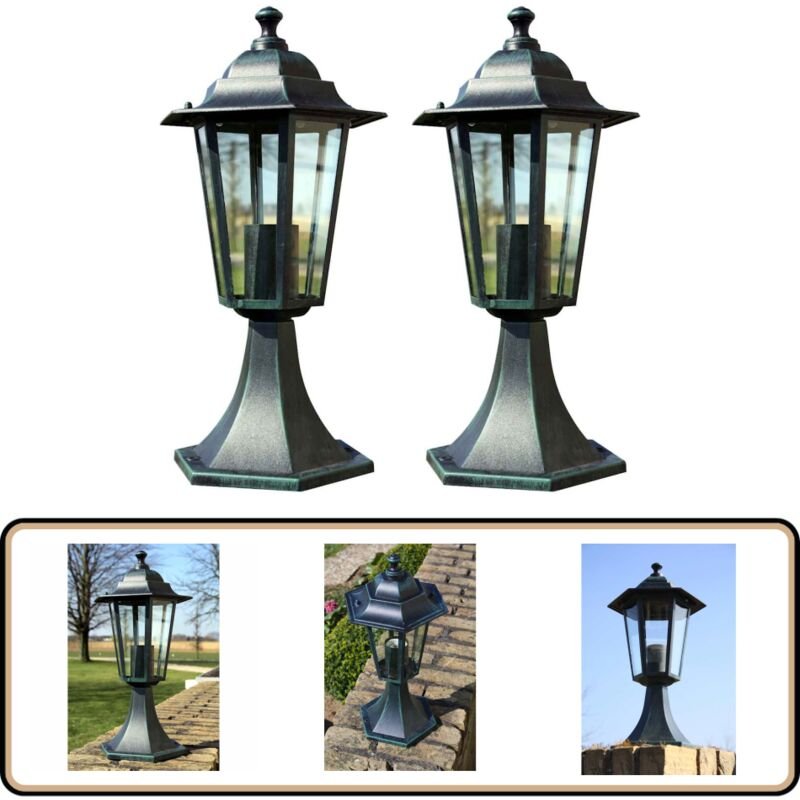 Gartenlaternen 2 Stk. Dunkelgrün/Schwarz Aluminium - Gartenleuchte - led Gartenleuchte - Außeleuchte - Laterne - Outdoor...