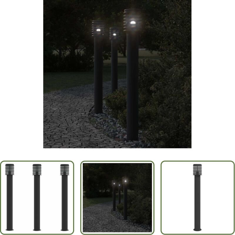Außenbeleuchtung - Wegeleuchten 3 Stk. Schwarz 110 cm Edelstahl