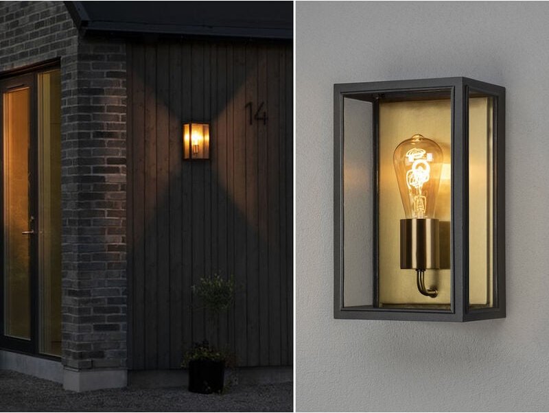 Konstsmide - led Außenwandlaterne Schwarz-Messing mit Klarglas, Höhe 30cm