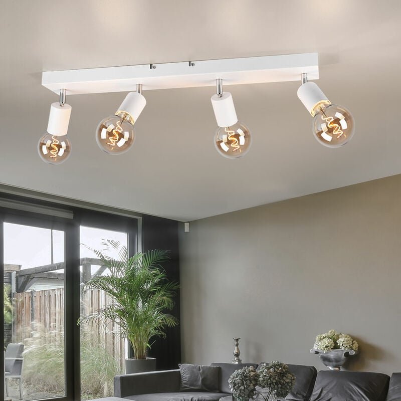 Deckenlampe Deckenleuchte Spotleuchte Flurlampe, 4 flammig Spots beweglich, Metall weiß matt, 4x E27 Fassungen, HxBxT 12...
