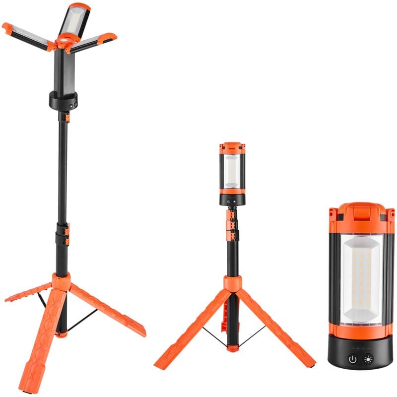 Mophorn Baustrahler LED mit Stativ, tragbare Arbeitsleuchte 10 Ah, wiederaufladbares Campinglicht, ausgestattet mit 3 La...