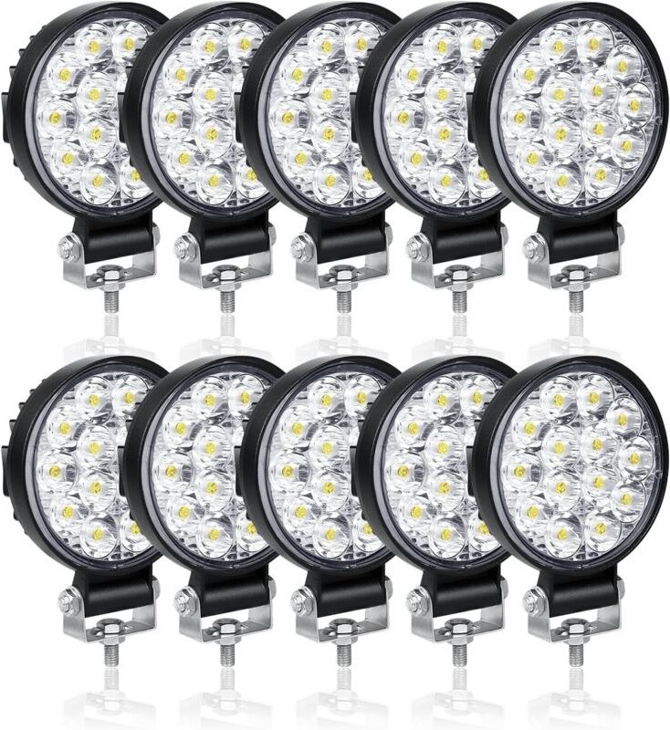10 runde LED-Arbeitsscheinwerfer, 8,1 cm (3,2 Zoll) Mini-Scheinwerfer (42 W), 12 V/24 V, für Geländewagen, Lkw, Traktore...