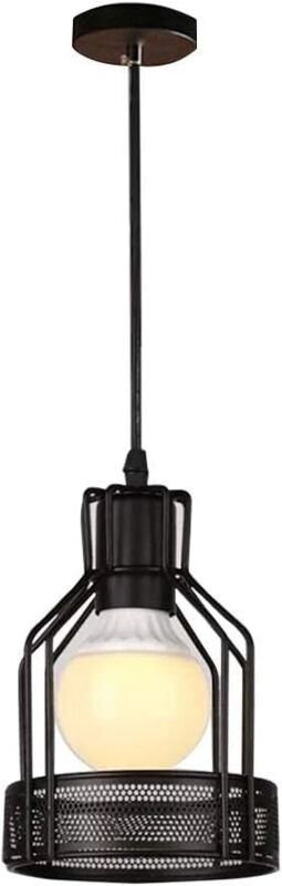 E27 Deckenleuchte für den Innenbereich, Vintage-Industrie-Deckenleuchte, Pendelleuchte mit schwarzem Metallkäfig für Flu...