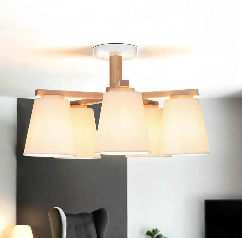 Licht-erlebnisse - Deckenlampe Weiß Holz Stoff Skandinavisch 3x E27 Wohnzimmer