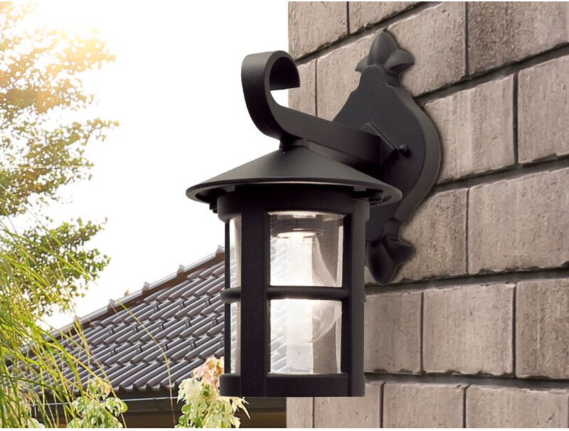 Thumbnail - LED Außen Wandlaterne aus Alu im Landhausstil, Schwarz Höhe 29cm