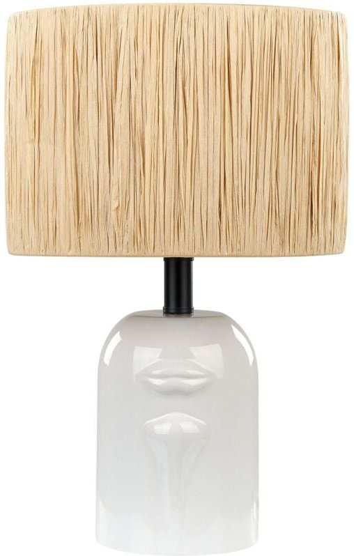 Tischlampe Cremeweiß Keramik 46 cm Papierschirm Trommelform Natürlich Gesichtsmotiv Kabel mit Schalter Modern Skandinavi...