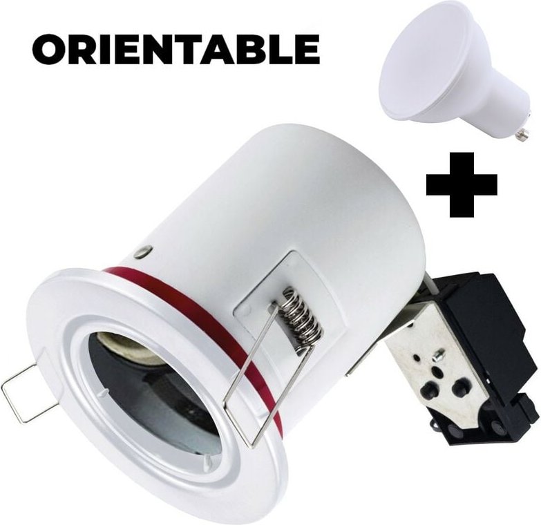 Europalamp - Einbaustrahler bbc Schwenkbar Weiß IP20 + Glühlampe GU10 7W Warmweiß + Fassung