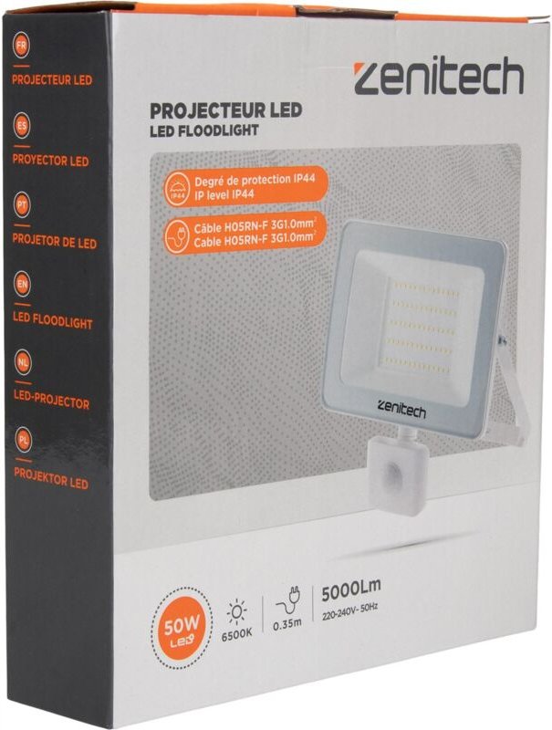 Bewegungsmelder-Scheinwerfer 50W 5000lm IP44 Weiß / Bewegungsmelder-Scheinwerfer