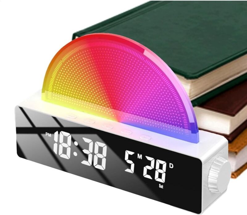 Sonnenaufgangs-Simulationswecker – Intelligenter elektronischer Wecker – Fürs Schlafzimmer – Mehrfarbiges Display für Ti...