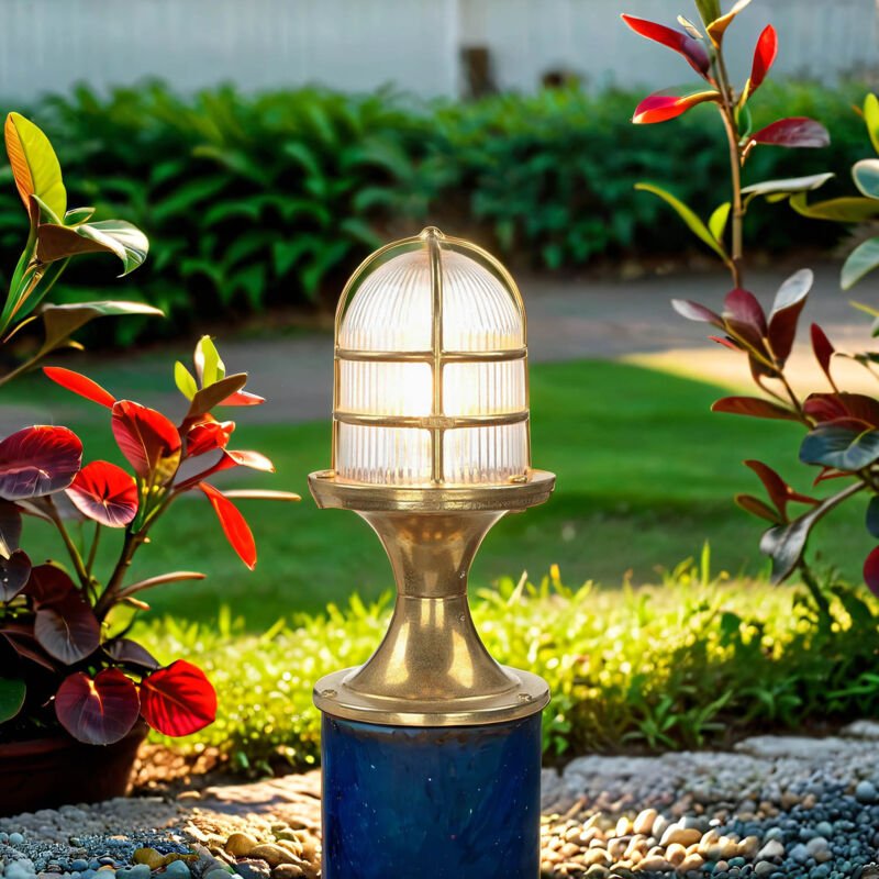 Stehleuchte außen Hof Garten IP54 E27 30 cm Glas Echt-Messing Maritim