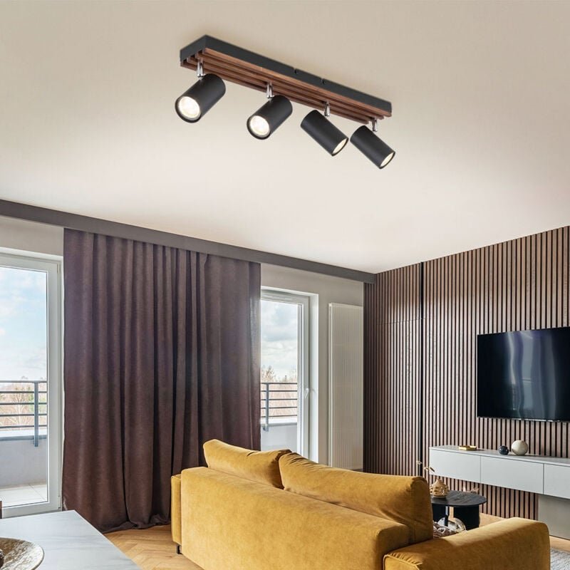 Deckenlampe Holz Spotleiste schwarz Deckenleuchte Strahler schwenkbar, Metall, 4x GU10 Fassung, l 56 cm