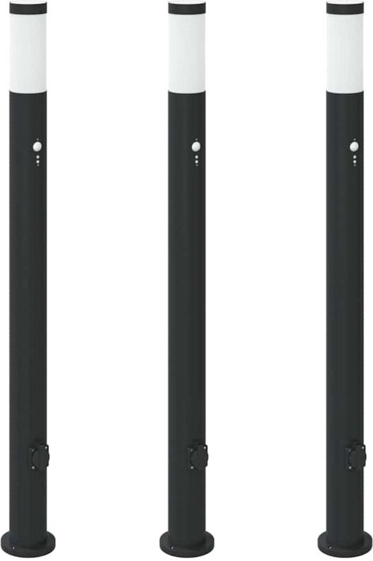 Pollerleuchten mit Sensor&Steckdose 3er 110 cm Edelstahl IP44 vidaXL
