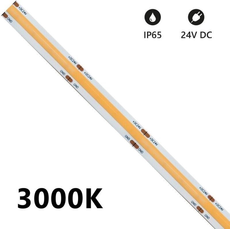5 m COB IP65 einfarbiger LED-Streifen 15 W/MT 24 V – 3000 K