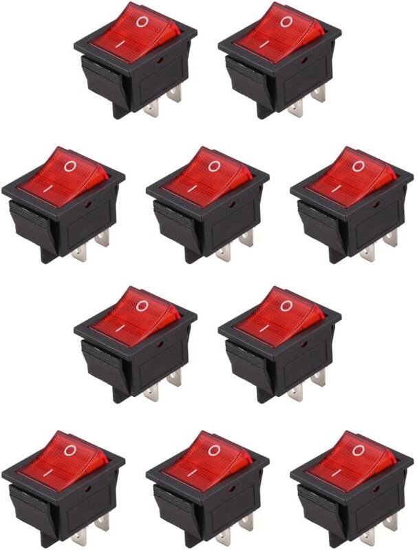 10X Rot Beleuchtet 4 Pin dpst on / OFF-Snap in Wippschalter 16A 20A 250V ac